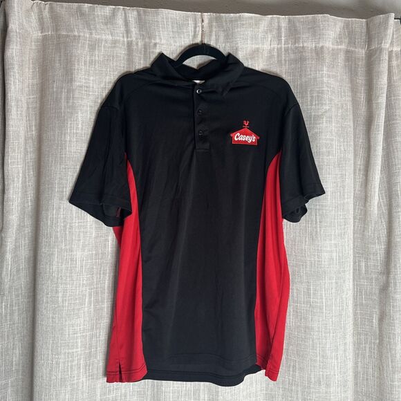 Caseys Shirt Mens Size Large Black Red Short Sleeve Polo Employee Uniform - Picture 1 of 9